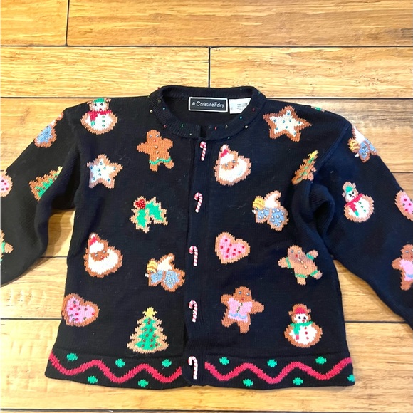 Child’s Christmas sweater girls holiday cardigan Christina foley 7/8 - Picture 2 of 5